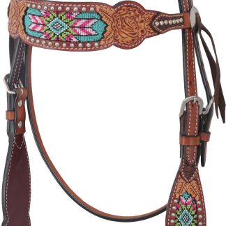 Rafter T Browband Headstall w/ Beaded Inlay