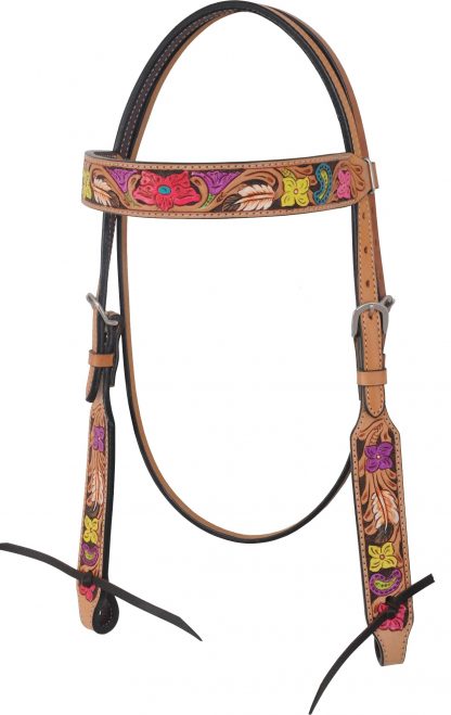 Rafter T Browband Headstall w/ Flower Tooling