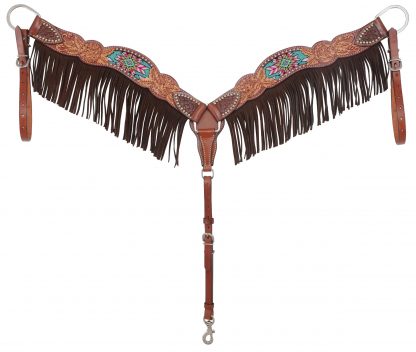 Rafter T Breast Collar w/ Beaded Inlay & Fringe