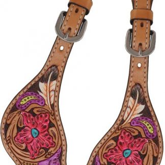 Rafter T Ladies Spur Strap w/ Flower Tooling