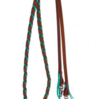 Horse Western Nylon Braided Knotted Roping Barrel Reins Turquoise Navy 60714 