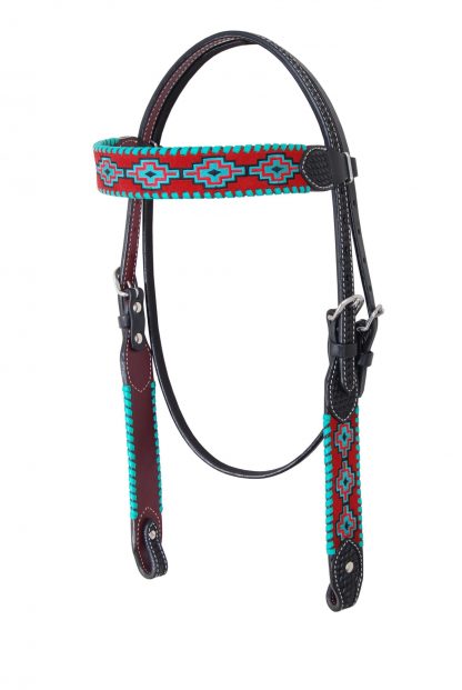 Rafter T Browband Headstall w/ Embroidered Aztec