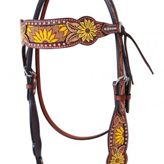 Rafter T Browband Headstall w/ Beaded Sunflower