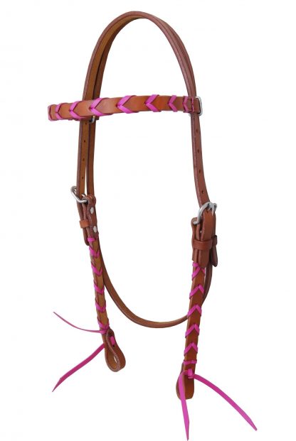 Rafter T Browband Headstall w/ Colored Leather Plait