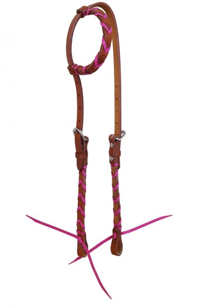 Rafter T One-Ear Headstall w/ Colored Leather Plait